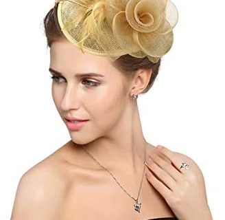 Z&X Chapeau bibi en sinamay avec plumes et fleurs pour femme