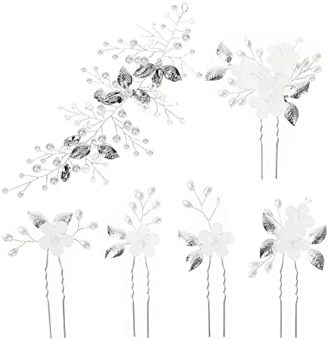 Zasvec Accessoire Cheveux Mariage Pince Cheveux Mariage Epingle à Cheveux Cristal Vignes Fleur Feuille Headpieces pour Marriage Soirée Anniversaire Argent 6 pièces