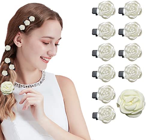 Kavya Pince Cheveux Mariage, Rose Blanches Fleurs Accessoire Cheveux, Petites Fleurs Cheveux Mariage, Bijoux Cheveux Mariage (11 Pcs Blanc)-B