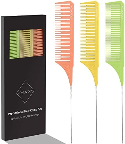 3 Tailles Peigne de Cheveux, Peigne de Surbrillance,Peigne a Queue pour Salon Coiffure, Coiffeur Professionnel Antistatique pour Mélanger et Colorer, Coiffer les Femmes Hommes par KONOVOLY