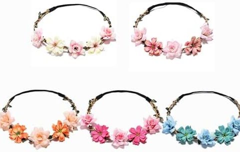 Couronne de fleurs Bandeau,5 Pièces Bandeau Fleur Bandeau Bandeau de Mariage Couronne Florale pour cheveux Fleur Elastique Réglable pour Fête du Festival de Mariage head flower
