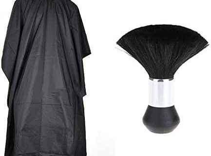 Fleymu Capes de Coupe Cou Brosse Set Noirs Salon Tissu Capes de Cheveux Unisexe Tablier de Coiffure Cape Robe Convient au Salon de Coiffure pour La Protection du Vêtement avec un Brosse Plumeau de Cou