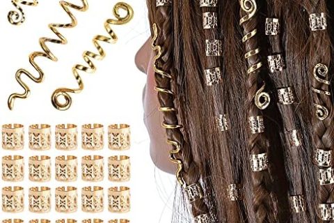 Bijoux Spirales Pour Cheveux Style Viking Poignets De Cheveux Réglables Barbe Cheveux Tube Perles Dreadlocks En Métal Perles De Cheveux Vikings Spiral Coils Pour Hommes Femmes -28pcs (Or)