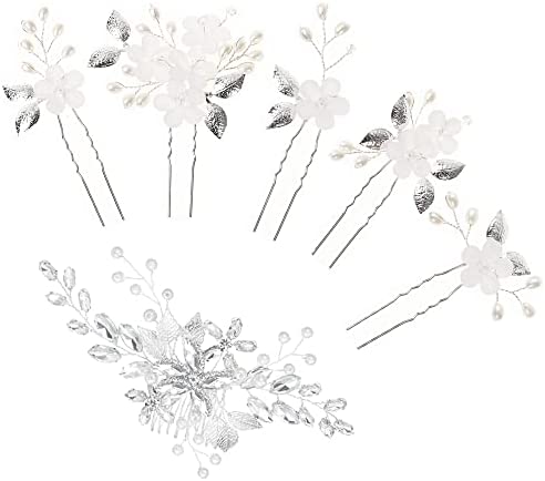 Gotetiso 6 Pièces Accessoire Cheveux Mariage Mariée Peigne Flower Peignes à Cheveux de Mariage Mariée Epingles à Cheveux Mariage Cristal Fleur Headpieces Pince à Cheveux en Strass Argent