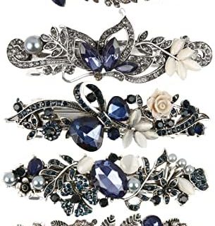Barrettes à Cheveux, Teklemon 5 Pièces Cristal Rétro Français Vintage Cheveux Barrettes, Bijoux de Tête pour Fille Femme, Accessoires De Bijoux De Cheveux De Mariée