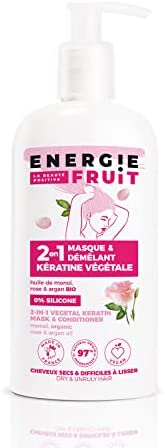 ENERGIE FRUIT | Masque + Démêlant Kératine Végétale | Monoï, Rose & Argan | Cheveux Secs et Difficiles à Lisser | Vegan | 300ml
