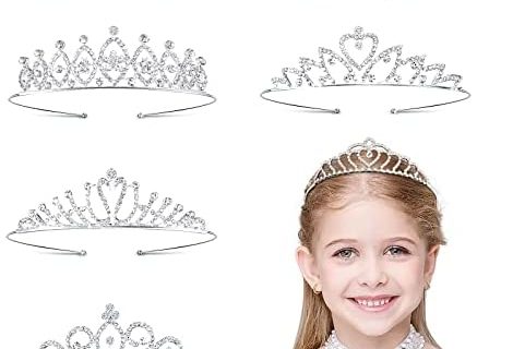 HIFOT 6 Pièces Cristal Couronne Princesse Fille, Couronne Strass Pour Mariée Proms de Mariage, Accessoire Cheveux Fille Pour Parties Festival Fête, Décorations de cheveux Argent