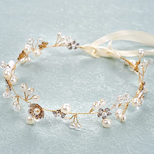MiDoDo Bandeau Cheveux Femme pour Mariage Perle Cristal Couronne de Mariage pour Mariée Serre-Tête Mariage Femme Vigne Accessoires de Cheveux pour Demoiselles Filles avec Boîte Cadeau (#A)