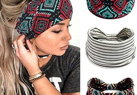 Yean Bandeaux Plaid Head Wraps Blanc Élastique Yoga Cheveux Bandes Foulards Vintage pour Femmes et Filles (Pack de 3)