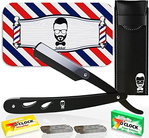 Rasoir à Barbe Coupe choux |20 Demi-Lames Etui Cuir de Transport |KIT rasoir de barbier manuel professionnel barber Visage classique Entretien a main précision vintage Traditionnel coiffeur homme