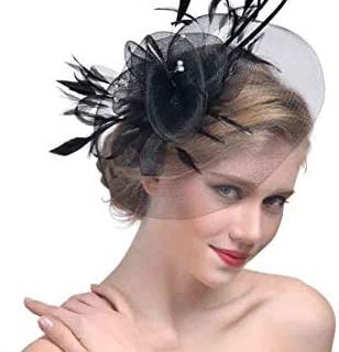 Femme Bibi de Cérémonie Petit Chapeau de Mariage Fascinator Chapeau Nuptiale Plume Elégant avec Voilette Coiffure Serre Tête Bandeau Mariée Épingle à Cheveux pour Soirée Déguisment Cocktail Bal