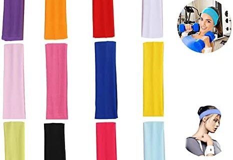 Elion Bandeau Cheveux, Bandeau de Sport, 12Pcs Coloré Courir la Forme Physique de Yoga et d'autres Séances D'entraînement Femmes Homme Bandeaux