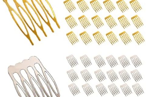 Brateuanoii 50 PCS Peignes Latéraux Cheveux, Peigne à Cheveux Voile de Mariage, Peigne Latéral en Épingle à Cheveux en Métal, pour Femmes Filles Accessoires de Cheveux (Or+Blanc K)