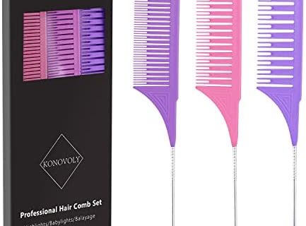 3 Tailles Peigne de Cheveux, Peigne de Surbrillance,Peigne a Queue pour Salon Coiffure, Coiffeur Professionnel Antistatique pour Mélanger et Colorer, Coiffer les Femmes Hommes par KONOVOLY