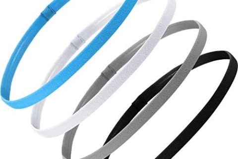 4 Pièces Bandeaux Élastiques de Sport Épaisses Antidérapantes Bandeaux de Cheveux pour Femmes et Hommes (Noir, Blanc, Gris, Bleu Royal)